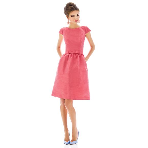Alfred Sung Cap Sleeve Bridesmaid Cocktail Dress Women’s Size 4 Papaya Pink D568 - Picture 1 of 9